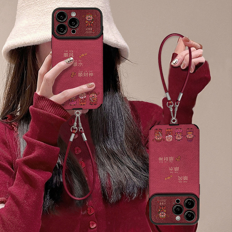 苹果国风财神爷电镀硅胶挂绳壳