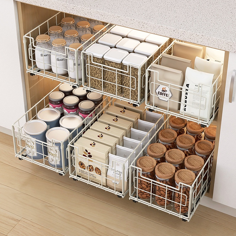 厨房深柜抽屉拉篮多功能免打孔家用抽屉置物架可折叠抽拉式置物架