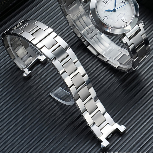 幸福雨适配Cartier卡地亚帕莎快拆手表带男女PASHA系列凹口钢表链