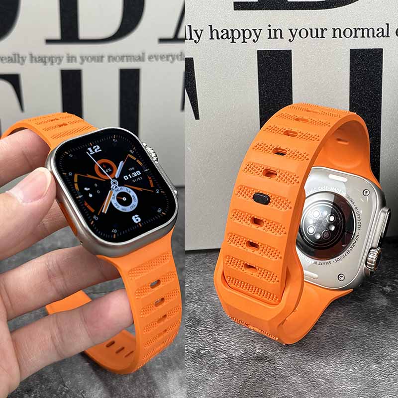 适用applewatch ultra苹果S9手表iwatch9氟橡胶S8表带8男女S7智能