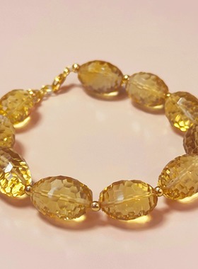 天然进口巴西黄水晶切面手链女款招财转运14K镀金手链珠径11*17MM