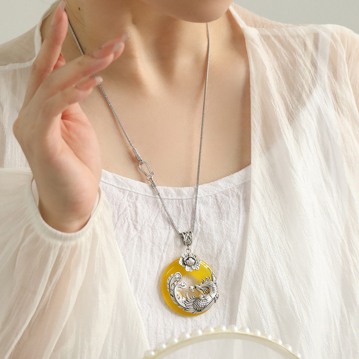 925纯银黄玉髓长命锁吊坠项链锁骨链轻奢小众民族风配饰百搭饰品,饰品/流行首饰/时尚饰品新,项坠/吊坠,淘宝优惠券,粉丝福利购,淘宝优惠卷