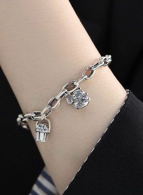 925银猫猫手链女中性风手环潮流港风高级感小众设计手环