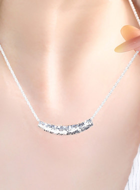 925银碎冰冰弯管项链女休闲风小众锁骨链ins高级感秋冬毛衣链长款