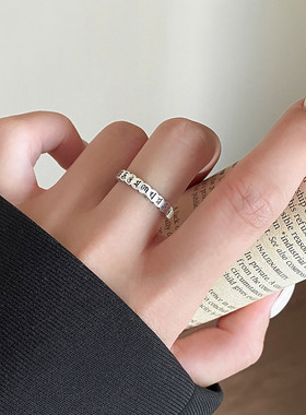 S925银复古风小众泰银招米六字真言文字符号藏风戒指女