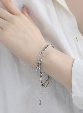 925银方牌手链女中性风手环潮流港风高级感小众设计手环