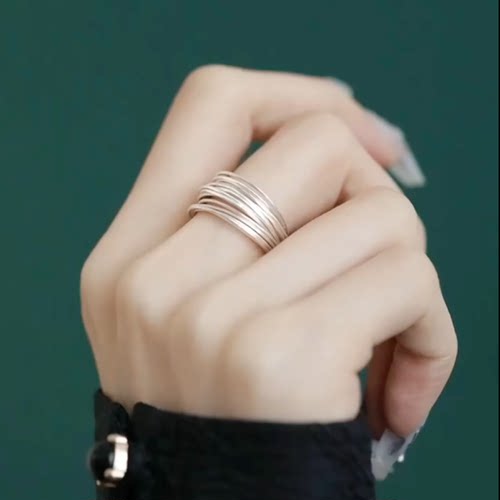 S925银多层银色素圈戒指女