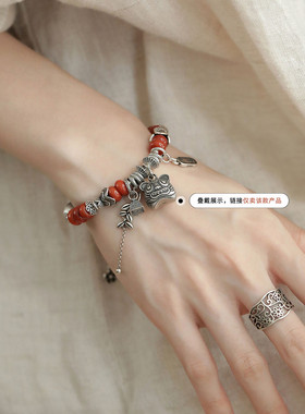 925银玛瑙麦穗手串复古风复古手链女新中式美拉德首饰小众设计