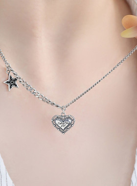 925银爱心心形项链女休闲风锁骨链女高级感小众设计链子毛衣链