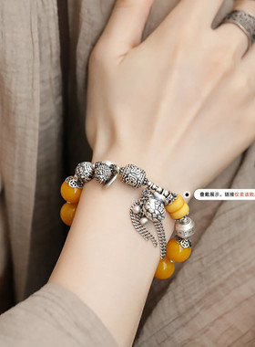 足银玉髓福袋手串复古风复古手链女新中式美拉德首饰小众设计