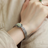 S925纯银手镯南红新中式 国风和田白玉貔貅铜钱手链复古民族风手环