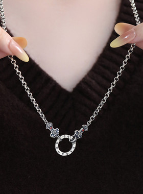 925银如意项链女中性风锁骨链女轻奢高级感小众设计链子毛衣链