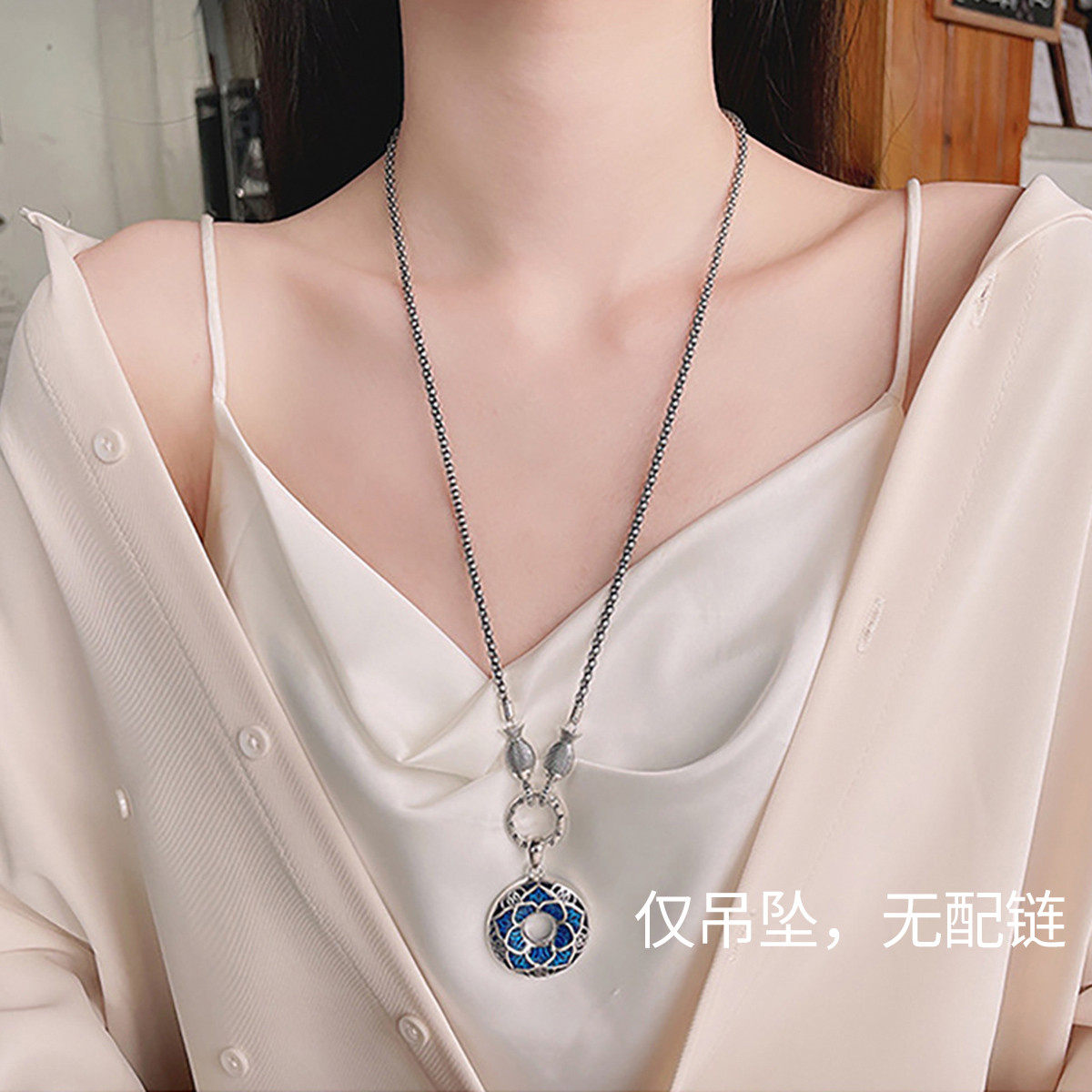 925银珐琅彩花朵平安扣吊坠女复古轻奢高级感时尚百搭DIY饰品