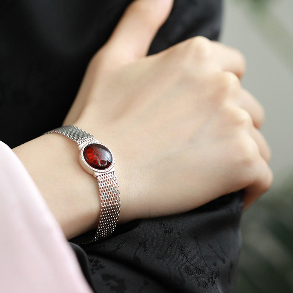 手链时尚925银血珀简约个性