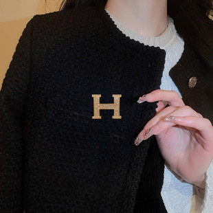 胸花 高级感毛衣西装 H字母胸针女2024年秋冬新款 高档奢华小众个性