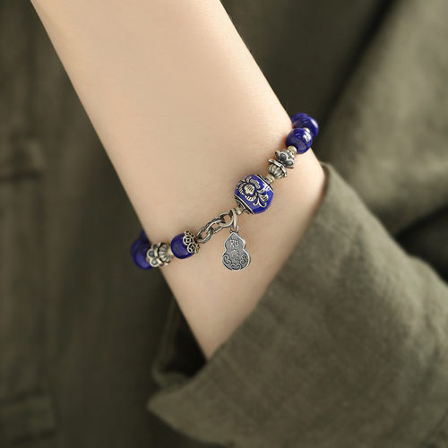 925银葫芦青金石珠珠手链女2025国风新中式复古小众百搭手环饰品