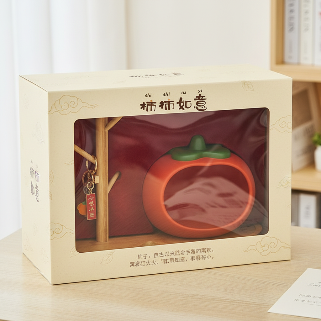 柿柿如意国学摆件创意柿子造型学习用品桌面装饰礼盒装