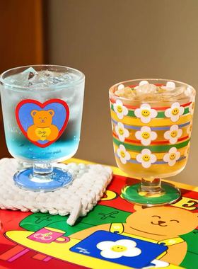 可爱小熊笑脸玻璃杯桌面摆件