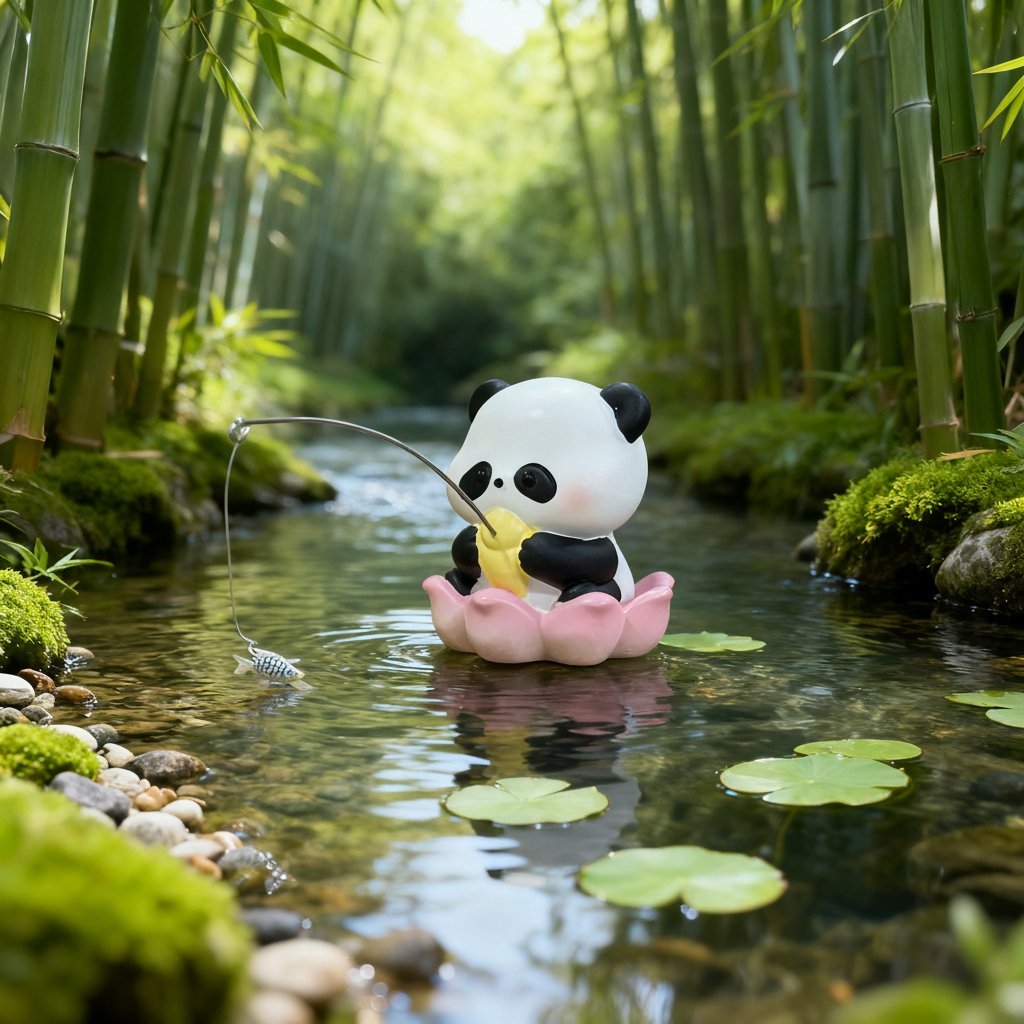 卡通熊猫莲花造型摆件