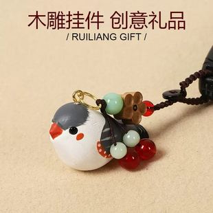 手工木雕小鸟挂件创意桌面摆件装饰礼品