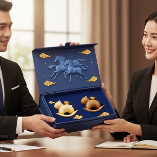 中式马匹摆件礼盒装高档商务桌面装饰品定制工艺品