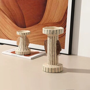 北欧风条纹陶瓷烛台客厅装饰摆件创意设计师家居饰品