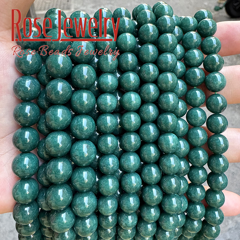 优化缅甸翡翠绿玉髓散珠墨绿色玉髓圆珠串珠 diy手链项链饰品配件