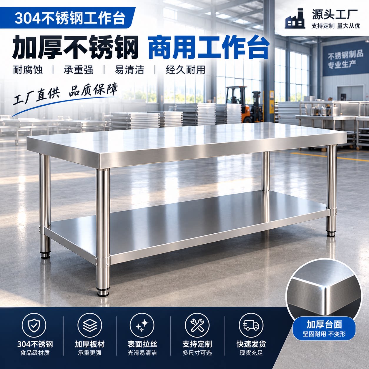 304加厚不锈钢工作台层商用厨房图片