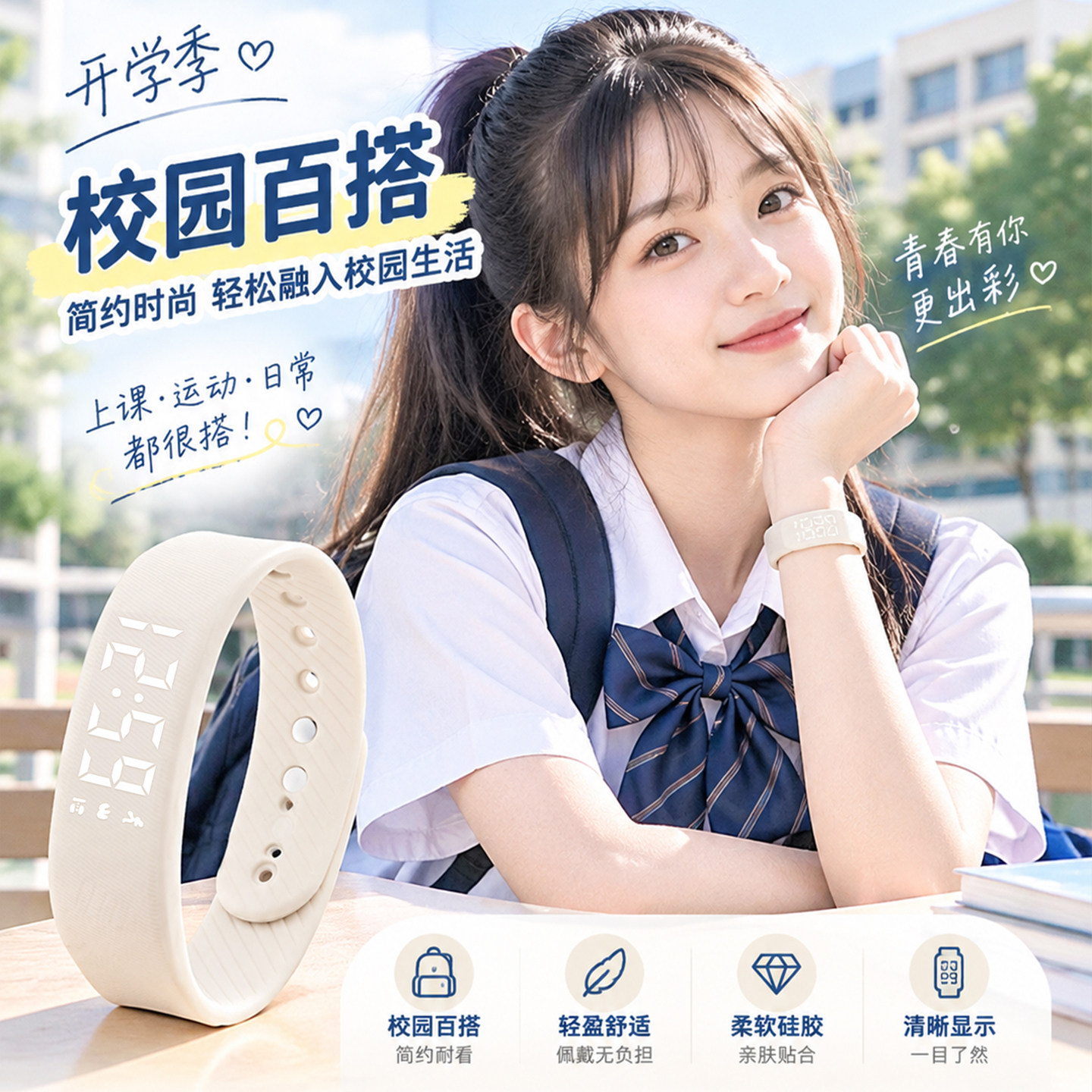 初中生专用高中学生住校宿舍振动式无声震动闹钟手环防水计步手表