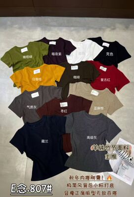 E念807早秋新款圆领短袖T恤女修身显瘦正肩百搭打底衫上衣2026