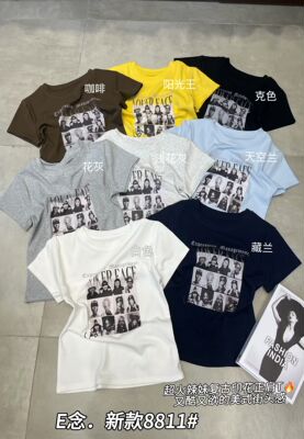 Ｅ念8811美式复古人物印花短袖T恤女夏季新款修身显瘦百搭上衣