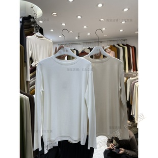女 T恤气质百搭高弹力打底衫 E念8003韩版 加绒柔软亲肤圆领长袖