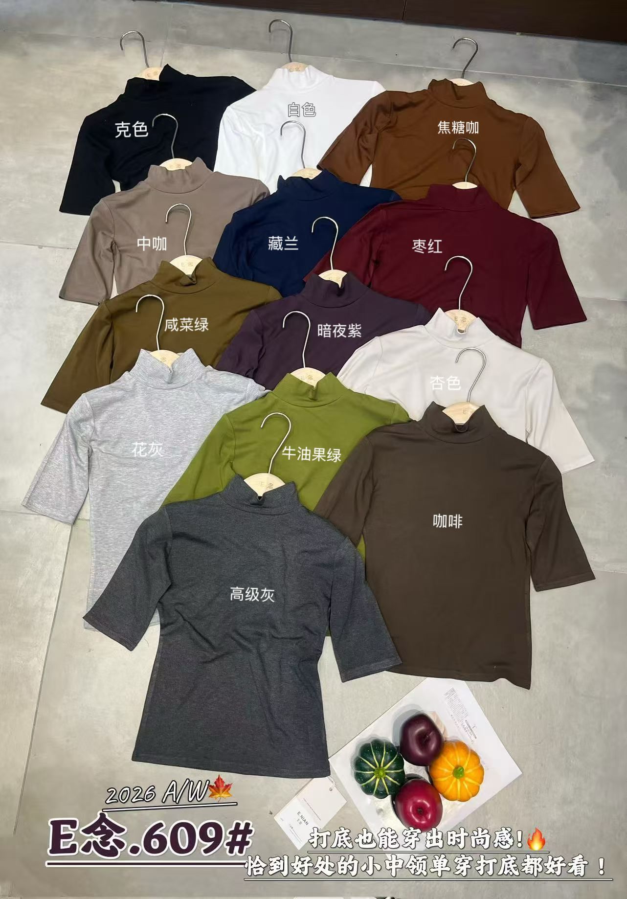 E念609早秋新款立领半袖T恤简约修身显瘦百搭中袖打底衫上衣女潮