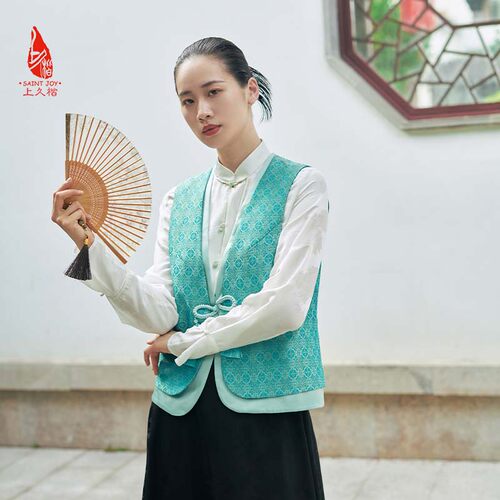 上久楷复古V字领宋锦马甲