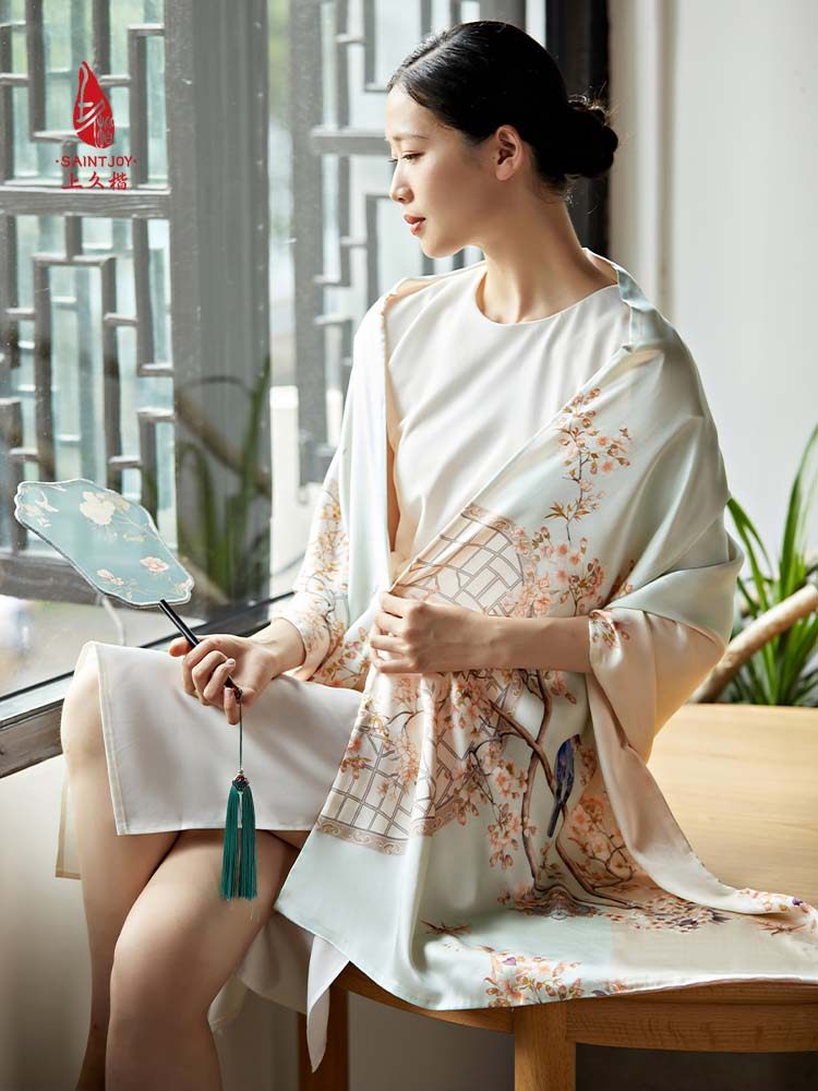 saintjoy/上久楷真丝披肩 女式真丝披肩 云窗花暖 pjs23002
