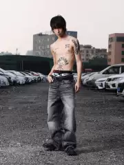 VOWPROGRESS* Black Butler Furious 3D Cat Whisker Sand Mist Base Straight Loose A-Line Jeans