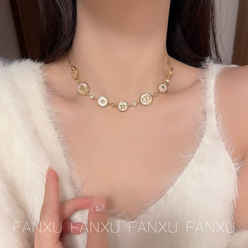 FANXU CD家法式蜂蜜白色糖果项链贝母手链字母耳饰