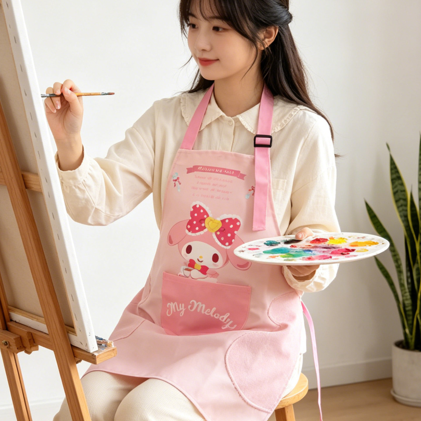 正版三丽鸥画画专用围裙美术生成人油画无袖罩衣绘画防水油工作服