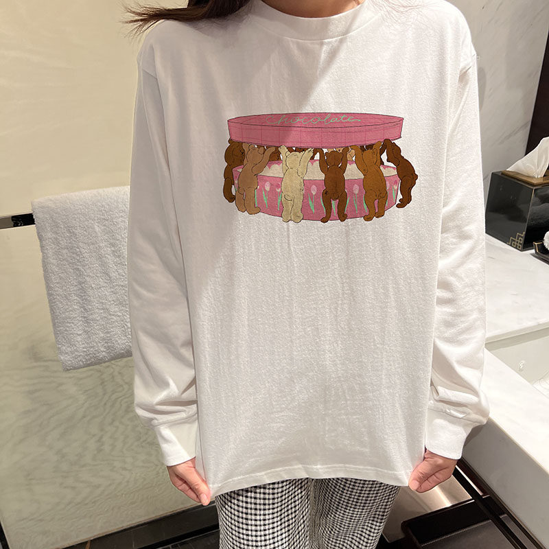 22新款加厚长短袖宽松秋冬女卡通动漫粉小熊印花打底百搭T恤卫衣