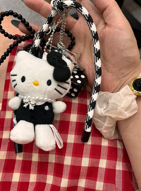 miu系Kitty珍珠小香风挂件Y2K龙骧包挂饰挂绳可爱猫咪公仔钥匙扣