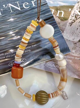 设计感手工金银糖果串珠手机绳手机链高级天然石ccd挂件手腕挂绳