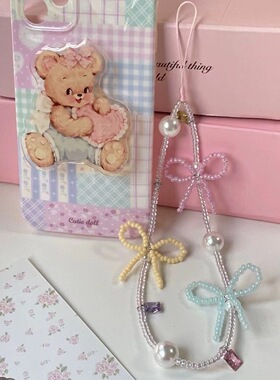 小红书同款韩国ins多巴胺蝴蝶结手机链饰品挂件挂绳钥匙扣包挂饰