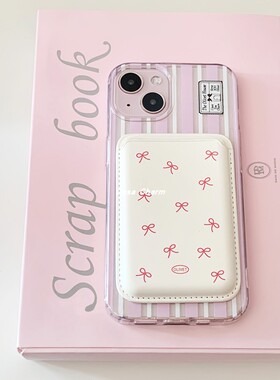 韩国ins小众条纹磁吸手机壳适用苹果iphone17ProMax/16/15/14/13/12/11法式蝴蝶结卡包全包无线充保护套防摔