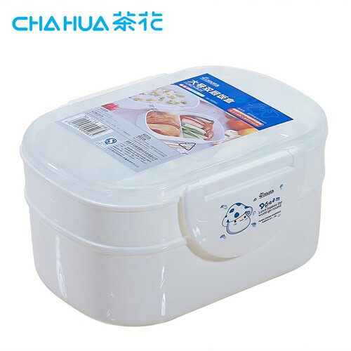 茶花可微波加热便携塑料双层饭盒
