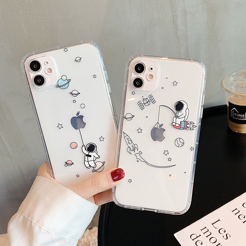 卡通宇航员适用iPhone12/mini/11/pro/max手机壳苹果11/xr/x/xs创意个性防摔8Plus/7p/SE2硅胶全包边韩潮男女