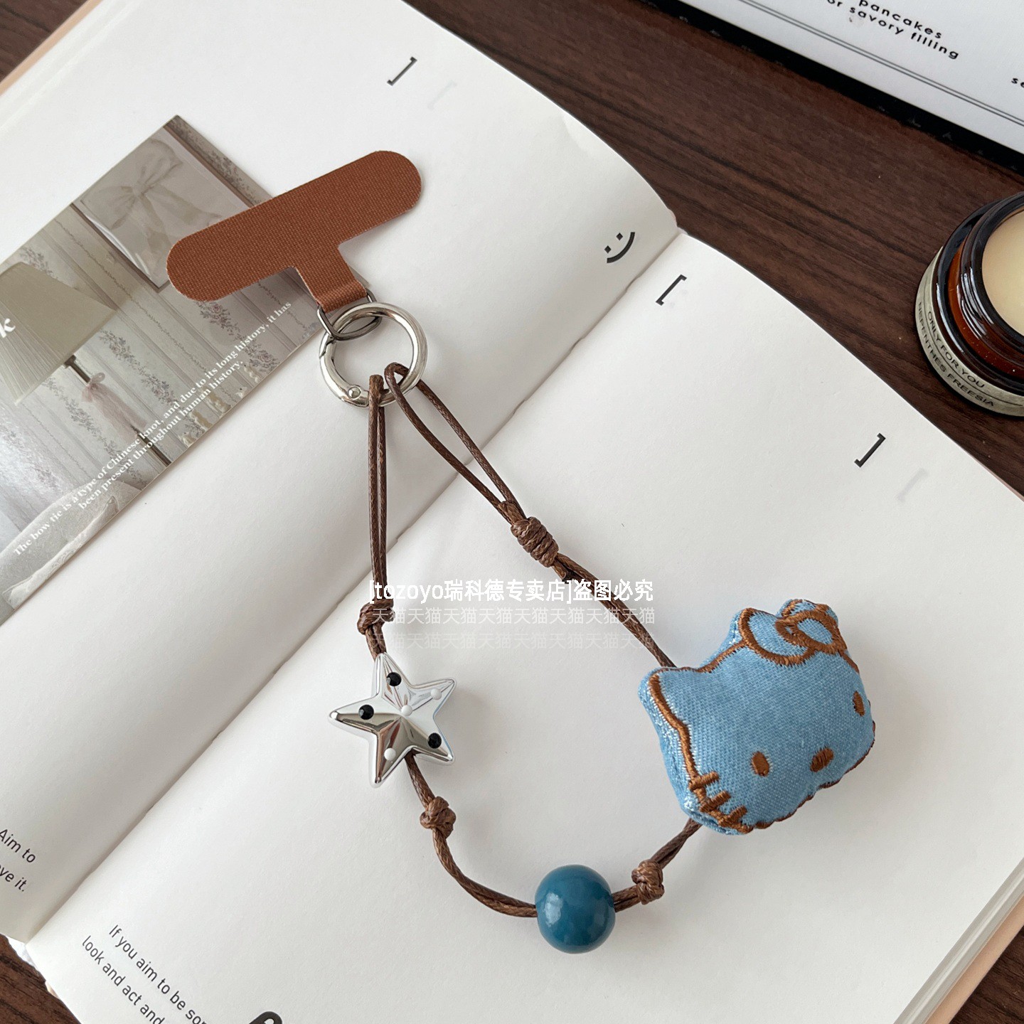 小众卡通牛仔布纹猫油蜡细线