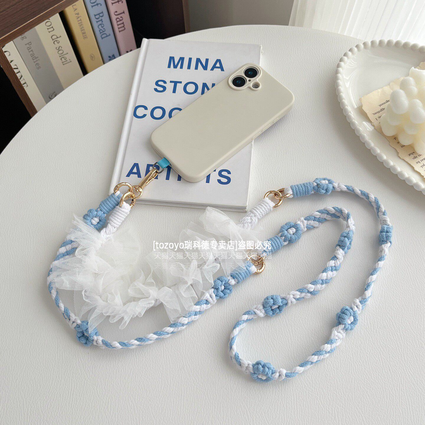 三合一蕾丝编织手机挂绳结实棉线小雏菊花朵背带斜挎可背手腕绳挂脖防