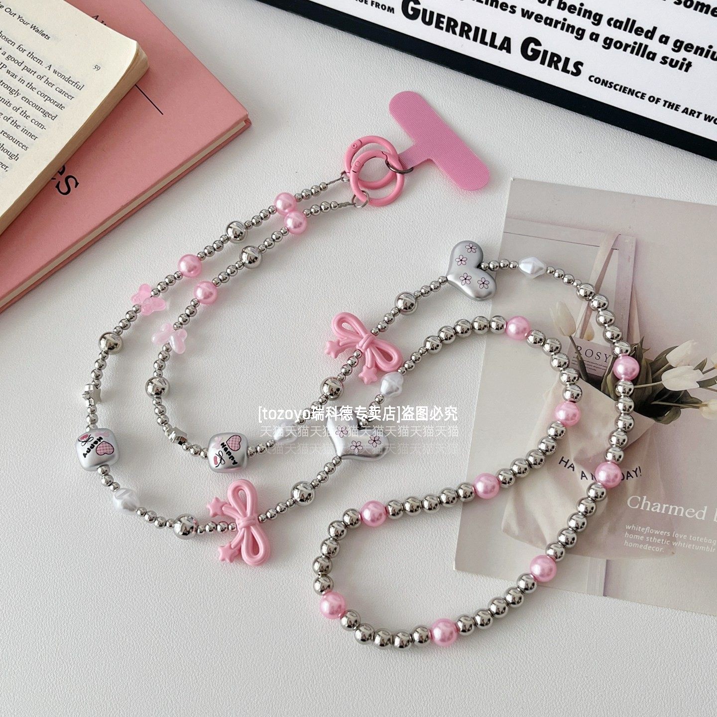 可爱粉色手机链挂绳斜挎可背少女挂饰巨好看甜美蝴蝶结爱心猫咪挂链精致串珠背带链条包包相机链子挂件垫片壳,3C数码配件,手机挂件/手机链,淘宝优惠券,粉丝福利购,淘宝优惠卷