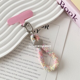 高质感毛绒绒手机挂绳迷你手绳高档金属卡扣挂件撞色毛茸冬天保暖mini短手腕绳带垫片包钥匙扣u盘耳机腕带壳