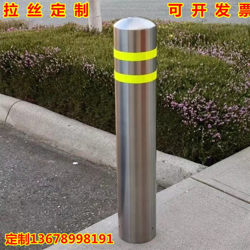 不锈钢圆柱护栏柱圆弧顶止车柱拉丝哑光防撞柱人T行道安全岛警示